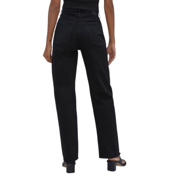 NEW EVERLANE Way-High Jean High-Rise Straight Frayed Hem Coal Black Size 28 Long - Picture 3 of 12